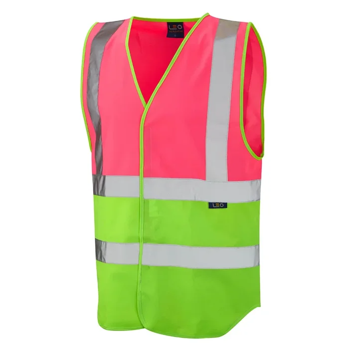 Leo Workwear PILTON Leo EcoViz Reflective Waistcoat – Pink/Lime