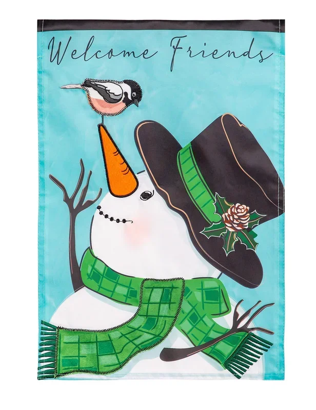 Snowman and Chickadee Banner 2 Sided